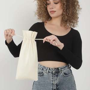 Sac en coton et jute pour bouteille de vin naturel, avec fermeture à cordon, biodégradable - Product Image 5