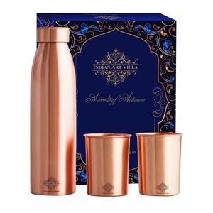 IndianArtVilla Pure Copper <b>Bottle</b> Drinkware Gift Set- Plain Design with 1 <b>Bottle</b> & 2 <b>Glass</b> With Pastel Blue Gift Box - Product Image 6