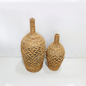 Artex Dong Thap Set of 2 Woven Water <b>Hyacinth</b> Decorative Bottle <b>Vase</b> with Open Weave - Product Image 1