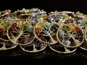 Ronde Sept Chakra Arbre de Vie Pierre Précieuse Fil Enroulé Argent Plaqué À La Main Lâche Cabochon Pierre Pendentif Guérison Cristal Lot - Product Image 6