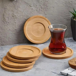 Ensemble de soucoupes à thé en bambou - 6 sous-verres ronds en bambou pour verres - Product Image 1