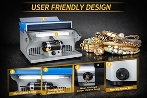 Pulidora <span class=keywords><strong>de</strong></span> Joyería <span class=keywords><strong>de</strong></span> Banco Boasta Blue DM-5 con Aspiración <span class=keywords><strong>de</strong></span> Polvo y Luz LED, Velocidad Variable, 110V 220V 8000RPM - Product Image 3