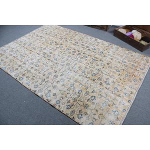 Alfombra Turca Vintage de 5.5x8.1 pies, Alfombra de Lana Amarilla Sólida - Product Image 4