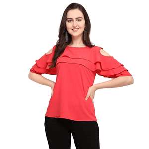 Camiseta de Moda Shoryam para Mujer, Color Rosa, Hombros Descubiertos, Estilo Formal Occidental, Diseño Sólido, Crepé de Secado Rápido - Product Image 2