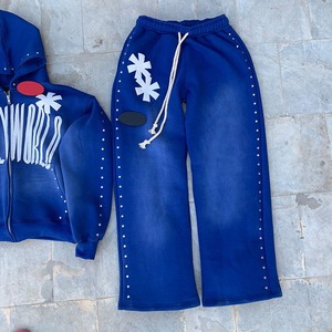 Vintage Heavyweight 100% Cotton French Terry Men's Plus Size Tracksuit Solid <b>Distressed</b> Winter Sweatpants Hoodie Sun Fade - Product Image 3