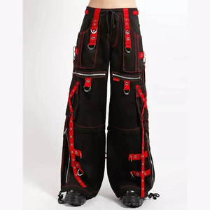 Pantalon convertible à bretelles noires et rouges, style punk rock gothique, 100% coton, pantalon gothique unisexe 2026 - Product Image 1