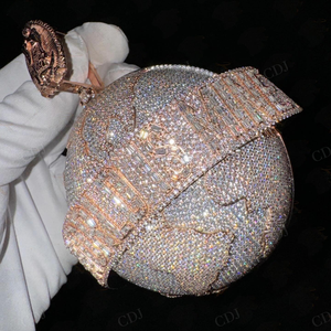 Pendentifs personnalisés en argent sterling S925 plaqué or 3D Earth Global Hip Hop glacé VVS Moissanite Baguette diamant pour rappeur - Product Image 4