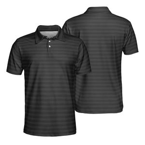 Chemise de golf en maille de bonne qualité, couleur noire, coupe ajustée, extensible, boutonnée, grande taille, sublimation, respirante, manches courtes pour hommes - Product Image 3