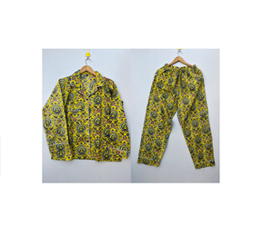 Conjunto de pijama de algodón 100% hecho a mano personalizado para mujer, recién llegado, V con cuello en ropa de dormir, vestido con patrón Floral suave para el verano - Product Image 1