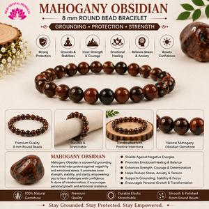 Natural Mahogany Obsidian 8mm Round Bead Bracelet for Protection Strength Grounding & Positive Energy Reiki Charged - Product Image 3