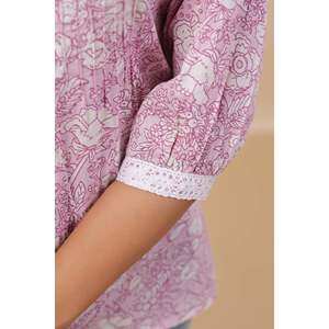 Ulfat Women's Casual Slimming Floral Printed Long Top with Square Collar and Lace Spring Autumn XL - Product Image 3