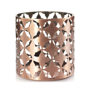 Porte-lampe votive arbre gravé en métal doré rose - Product Image 3