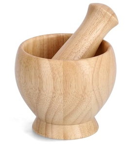Cocinas caseras sostenibles Herramientas de hierbas de especias de sal de madera natural 100% Juego de mortero y mortero de color de madera natural El mejor fabricante - Product Image 2