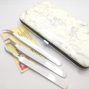 Pince à cils enduite de couleur blanche volume courbé 45 degrés pince à épiler durable la plus vendue Logo personnalisé pince à cils - Product Image 1