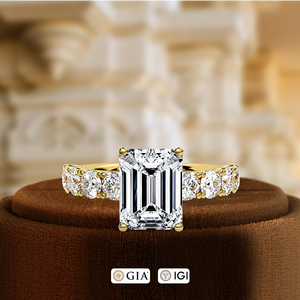 Bague de fiançailles en diamant de laboratoire 1 carat, bague de mariage pavée taille émeraude, certifiée IGI, or blanc 14 carats, meilleur cadeau pour elle pour un jour spécial - Product Image 2