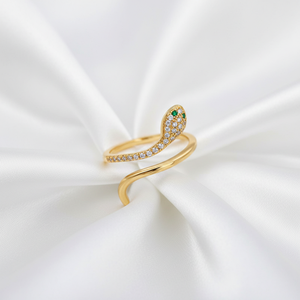 Anillo ajustable de plata de ley 925 con circonita cúbica y esmeralda, diseño de serpiente envolvente, para compromiso o fiesta, para mujer - Product Image 1