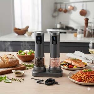 Juego de Molinillos Eléctricos Portátiles para Pimienta y Sal, 2 Piezas con Base, Recargables por USB, Operación con una Mano, Grosor Ajustable - Product Image 4