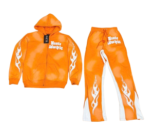 ชุดวอร์มล้างกรดโอเวอร์ไซส์ของผู้ชายชุดเสื้อมีฮู้ดและกางเกงขาบานแบบย้อนยุค - Product Image 1