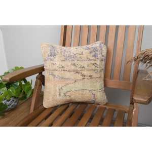 Beige Wool Kantha <b>Patchwork</b> Pillow 14x14 Inch Luxury Vintage Embroidered Fluffy Rustic <b>Throw</b> Pillow for Floor Use - Product Image 1