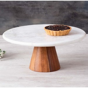 Vente chaude support en marbre naturel décoration marbre et bois fête mariage utilisation bois d'acacia et support de gâteau en marbre - Product Image 5