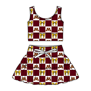 Set Sportivo Personalizzato per Bambine con Fiocco Arancione e Stampa di Lettere, Motivo a Scacchi Rosso e Bianco, Outfit Carino per Piccole - Product Image 5