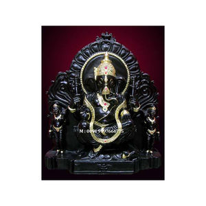 Escultura de Ganesha en Mármol Negro, de Alta Calidad de Exportación y Excelente Acabado, para Decoración Religiosa - Product Image 1