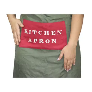 Avental de cozinha de algodão mais vendido, avental de cozinha com bolso, com desenho bordado, fornecedor na Índia