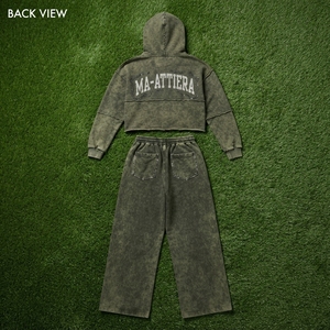 Ensemble survêtement streetwear surdimensionné en molleton de coton vert olive délavé pour femme, personnalisable, vente en gros OEM - Product Image 5