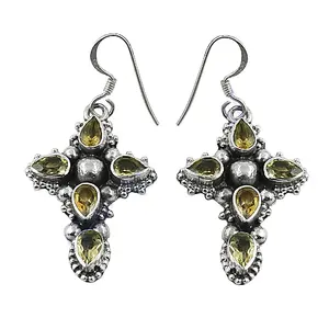 Boucles d'oreilles pendantes en or 18 carats avec citrine et diamant, bijoux en argent 925 plaqué or rose pour femmes - Product Image 1