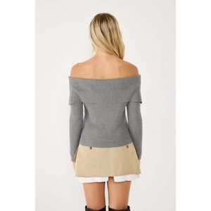 Suéter de Mujer con Cuello Barco y Lazo, Ajustado, de Acrílico Tejido a Crochet, Manga Larga, Transpirable, Estilo Casual para Invierno y Otoño - Product Image 4