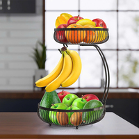 Panier à fruits et légumes à 2 niveaux en fer avec porte-bananes, noir, 64 onces