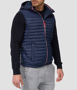 Veste matelassée sans manches à col montant en coton avec logo personnalisé, coupe-vent respirante, streetwear - Product Image 4