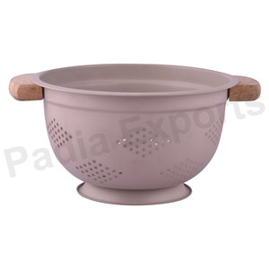 Passoire en acier inoxydable vintage de qualité supérieure avec poignées en bois Passoire en métal pour cuisine - Product Image 1