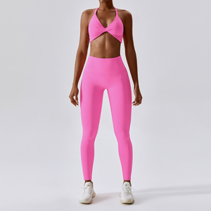 Conjuntos de mallas con sensación desnuda para mujer, ropa deportiva para mujer, conjuntos de Fitness para gimnasio, Sujetador deportivo con giro frontal, trajes de entrenamiento - Product Image 4