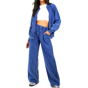 Wholesale New Design Acid Wash Cotton <b>Tracksuit</b> for Women Hooded with Solid Pattern for Outdoor Winter Use - Product Image 1