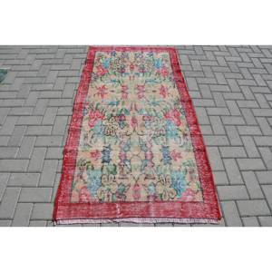 Alfombra turca Vintage de 3,2x6,1 pies, lana roja y Beige, diseño de retazos de área grande para pasillo, dormitorio, habitación de noche de látex rectangular - Product Image 1