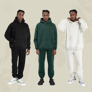 Ensemble de sweat-shirts à capuche personnalisés avec logo, ensemble de survêtements en coton vierge, ensembles de jogging, couleur unie, streetwear, sweat-shirt lourd pour homme - Product Image 3