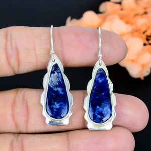 Boucles d'oreilles en Sodalite Bleue, Argent Sterling 925, Or, Certifiées IGI, Bijoux Faits Main pour Femme, Élégantes pour Anniversaire ou Soirée - Product Image 1