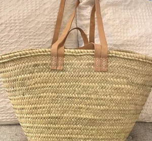 Sac en paille personnalisé fait à la main avec des poignées en cuir, panier de marché français, sac de marché français, panier en paille - Product Image 4