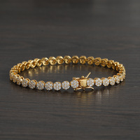 Pulsera de tenis redonda de circonita cúbica (CZ) de 5 mm al por mayor, cadena de circonitas de una sola fila con efecto helado para parejas, regalo de hip hop, conjunto de joyería personalizada para compradores