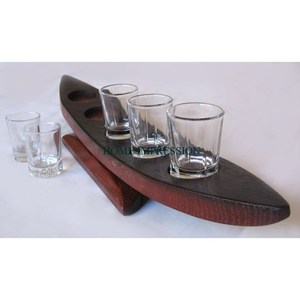 Portavasos y estantes de madera de diseño elegante, estante de vidrio de madera, soporte para bebidas, con forma curva 5 soportes, mesa decorativa para el hogar - Product Image 4