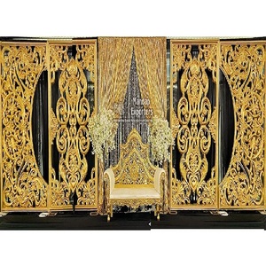 Superbes cadres de toile de fond de scène de mariage, dernier décor de scène de mariage sculpté doré, configuration de scène à thème doré - Product Image 1