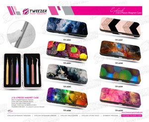 Kit de pinces d'extension de cils magnétiques 4 pièces de marque privée pince à épiler en acier inoxydable magnifiquement imprimée vente en gros - Product Image 4