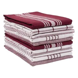 White With Maroon Striped Blended Knitted Woven Best Absorbent Multi-purpose GOTS Certificate High Quality Cheap Dish Towels