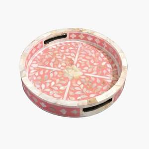 Vente en gros de plateaux ronds en nacre en bois vert pour servir la combinaison de décoration intérieure en Arabie saoudite et à Singapour - Product Image 2