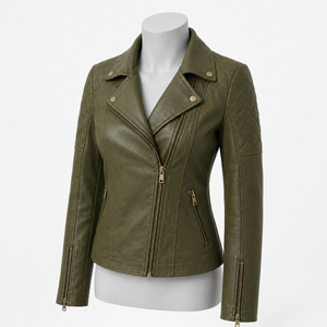 Chaqueta de Cuero para Mujer, Material Suave, Construcción Duradera, Ajuste Cómodo, Chaqueta de Motera de Cuero Genuino Personalizada de Primera Calidad - Product Image 3