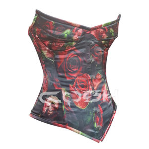 Corset à armatures en acier, style overbust, à motif floral de roses rouges, à prix de gros - Product Image 5