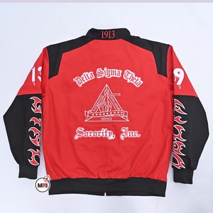 Veste de moto de course classique au design personnalisé Veste de course authentique Delta Sigma entièrement brodée pour hommes - Product Image 3