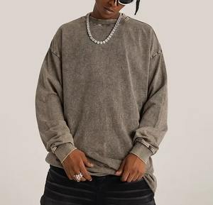 เสื้อสเวตเตอร์ผ้าฝ้ายคุณภาพสูงพิมพ์แบบกําหนดเองเสื้อกันหนาวหมวกด้อยขนาดใหญ่วินเทจไล่โทนสีกรดล้างเสื้อกันหนาวหมวกเสื้อฮู้ด - Product Image 4