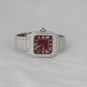 Montre pour homme de style antique, haute qualité, quartz personnalisé, cadran numérique, luxe, diamant moissanite, style hip hop, bling, glacé, rose - Product Image 1